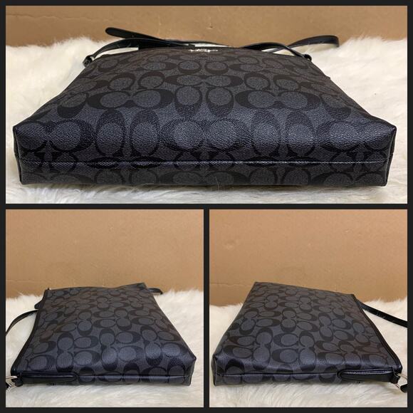 COACH Black Signature Coated Canvas PVC Logo File Messenger XBody Bag F58297 - Picture 4 of 15